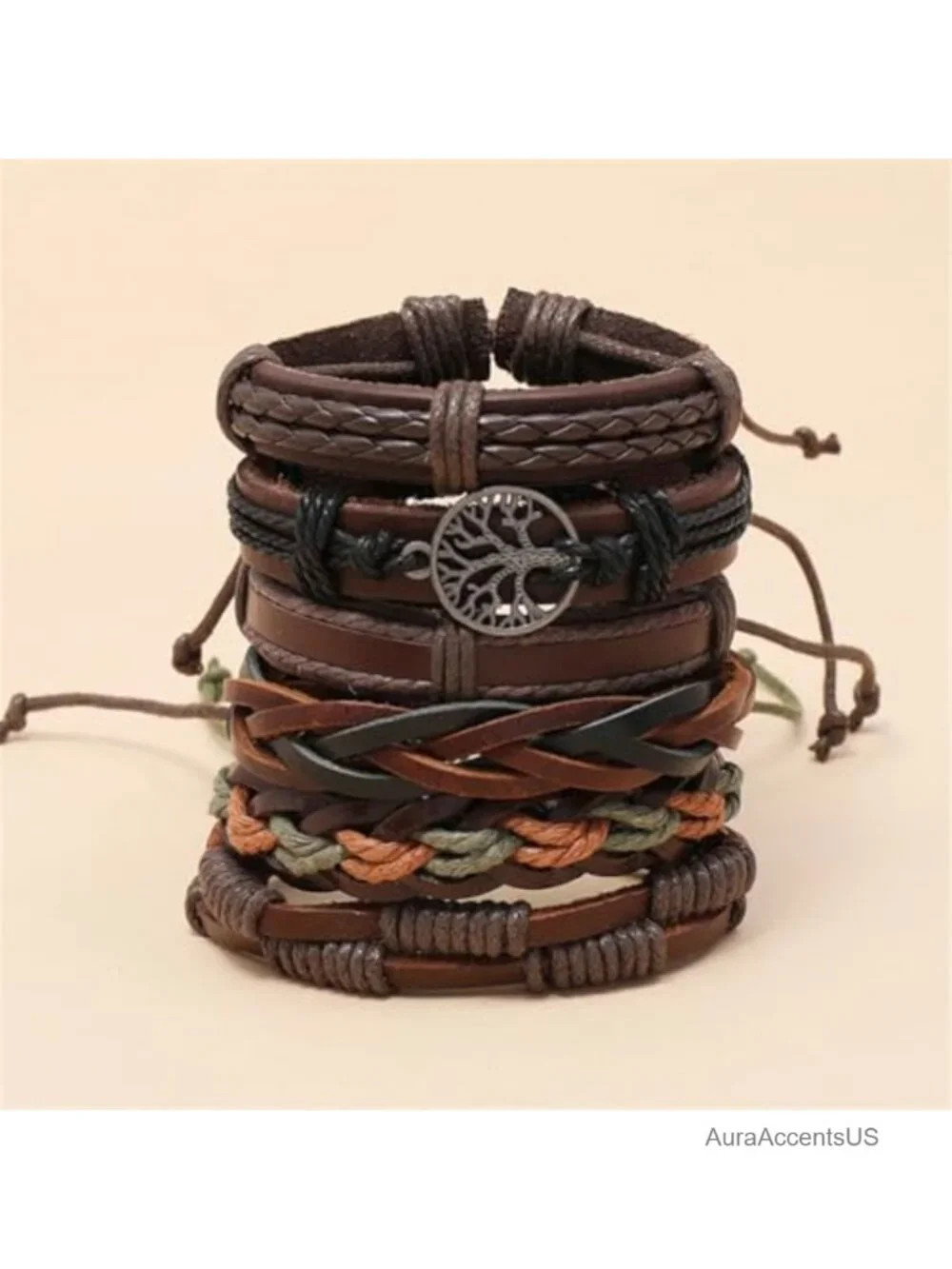 Multilayer Braided Faux Leather Wrap Cuff Bracelet Punk Gothic Grunge